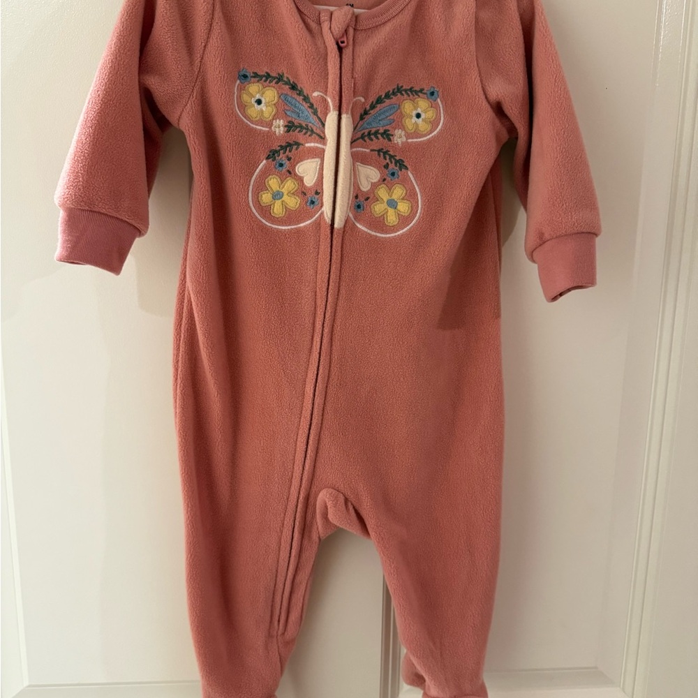 Kids Pink Butterfly One Piece Footed Sleeper 3-6 Months